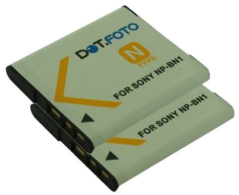 2 x Dot.Foto NP-BN, NP-BN1 Premium 3.7v / 630mAh Batterie Rechargeable pour Sony DSC-W800, DSC-WX220, DSC-W830, DSC-W810, DSC-QX10, DSC-QX30, DSC-QX100