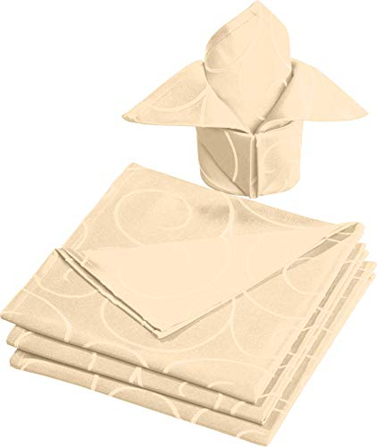 Erwin Müller Stoff-Serviette Oberhausen 4er- Pack, Jacquard Ranken Sekt Größe 50x50 cm - pflegeleicht, bügelleicht