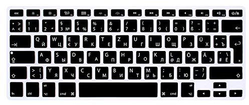 Russische/Deutsche Silikon Abdeckung für MacBook: Pro Retina 13''/15'' + Air 13 bis Mitte 2016 - A1369, A1466 + Wireless-Tastatur, mit EU Enter-Taste | Russian/German Silicon Cover - SCHWARZ