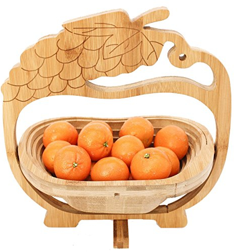 GMMH Cesta Plegable de bambú, frutero, Cesta Decorativa, Cesta para Fruta, Madera, Plegable (diseño Uvas)