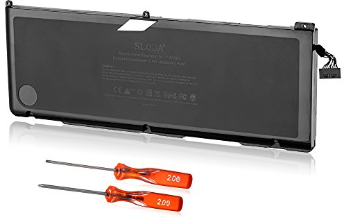 SLODA Batterie de Remplacement pour Macbook Pro 17 A1383/A1297 Core i7 (Seulement pour Début 2011 Fin 2011) Apple Macbook Pro 8,3 17 A1383 Batterie de Remplacement (Li-Polymer, 10,95V 8800mAh)