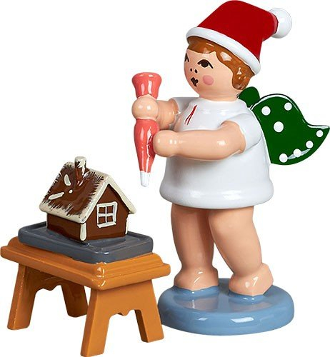 Rudolphs Schatzkiste Holzfigur Bäckerengel mit Tortenspritze Pfefferkuchenhaus ohne Krone Höhe 6cm NEU Holzengel Instrument Seiffen Erzgebirge Figur Dekoration Holzfiguren Weihnachten Fensterschmuck