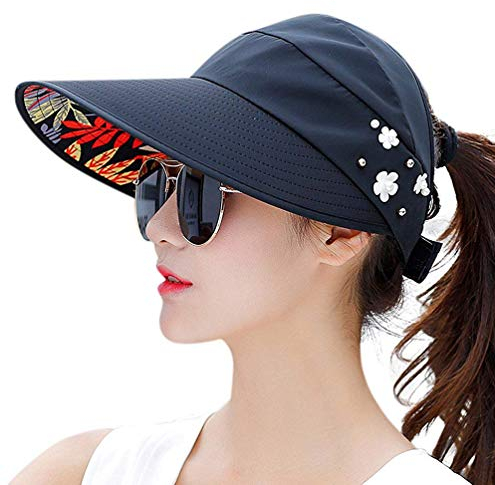 Kuyou Damen Sommer Kappe Sonnenhut Frauen Anti-UV Sunvisor Cap (Schwarz)