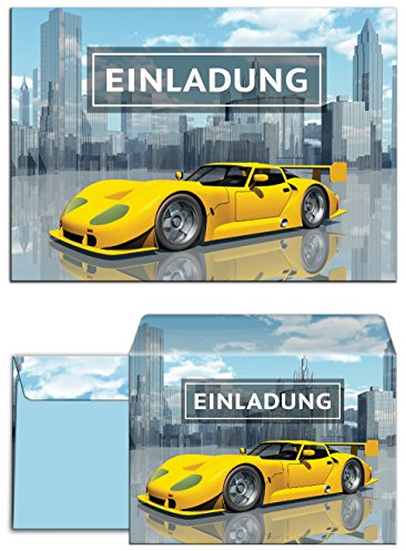 12 Einladungskarten zum Kindergeburtstag Rennauto incl. 12 Umschläge/Rennsportwagen/Rennwagen/Auto/Einladungen zum Geburtstag für Jungen (12 Karten + 12 Umschläge)