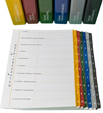 PLASTOREG Smidt GmbH 6er-Pack Themenringbücher mit Register für Versicherungen/Steuern/Vorsorge/Finanzen/Dokumente/Betriebskosten, A4, Bunt, Karton, Ringbuch