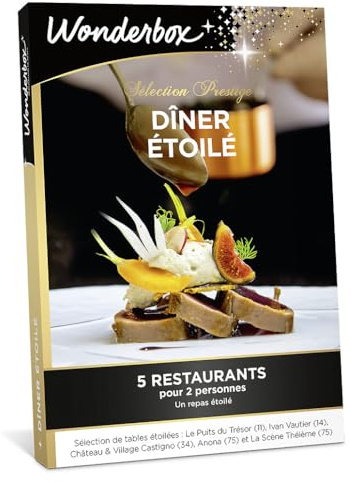 WONDERBOX - Dîner Étoilé - Coffret Cadeau - Idée Cadeau Gastronomie | 1 repas d'excellence - 5 restaurants étoilés - Mise en scène recherchée, raffinée et sophistiquée, fraîcheur et saisonnalité