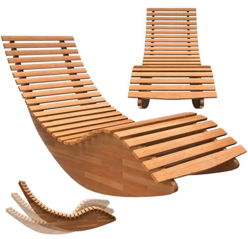 cucunu Chaise longue | Chaise longue d'extérieur à bascule en bois d'acacia | Capacité de 150 kg Meubles en bois pour terrasse, piscine, sauna