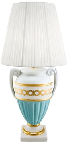 Casa Padrino Barock Tischleuchte Weiß/Türkis/Gold Ø 40 x H. 75 cm - Wohnzimmer Keramik Lampe im Barockstil