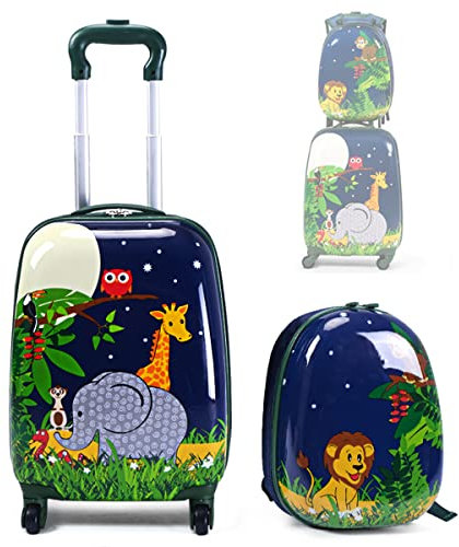 RELAX4LIFE 2 in 1 Set di Valigie Unicorno per Bambini, 2 Pezzi, Trolly+Zaino, con Ruote Girevoli, Maniglia Retrattile e Zaino con Piedini in Plastica (Modello 6)