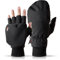 Heat 2 Fingerlose Handschuhe und Fäustlinge Kombination, warme Winterhandschuhe gegen den Wind und Kälte im Winter – Sporthandschuhe, Fahrradhandschuhe Damen, Herren, schwarz, Large