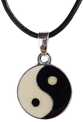 Yin-Yang Anhänger mit schwarzen 80 cm Lederband zum selber Knoten Symbol-Schmuck Herren Damen esoterik spirituell Daoismus ying