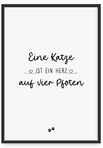 Donari ® Poster Katzensprüche in A4 ohne Rahmen • Wanddeko mit Spruch in Schwarz Weiß für Wohn- & Schlafzimmer • Geschenk für Tierbesitzer (A4, Katze - Herz)