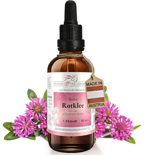 Rotklee Tinktur 50ml | Trifolium pratense Tropfen (1:4 Auszug) | Nahrungsergänzungsmittel mit Rotkleeblüten | Wiesenklee, Rotkleeblüten-Auszug