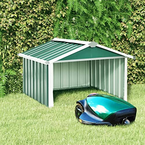 Susany Rasenmäher Garage Stahlkonstruktion Mähroboter- Garage Rasenrobotergarage Gartenhaus Carport Station Sonnen- & Regenschutz für Rasenmäher 92x97x63 cm Verzinkter Stahl Grün