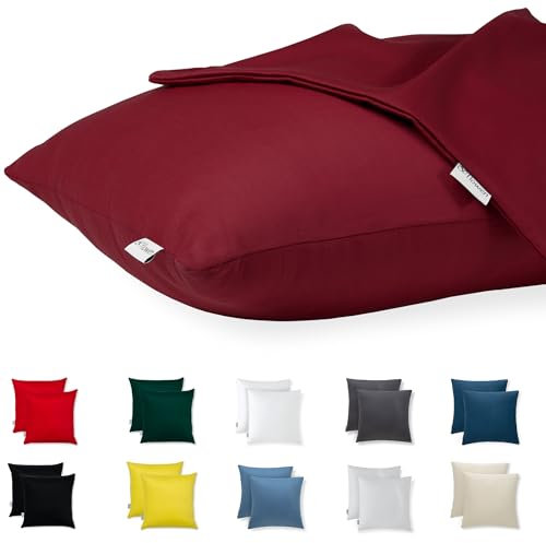 Kissenbezug 35x35 Baumwolle Premium Satin 2er Set Kissenhülle Deko für Kissen Sofa/Bett Stoff Superweicher Resistent Hypoallergen Anti-Milben Kopfkissenbezug mit Verdecktem Zip Voll Waschbar