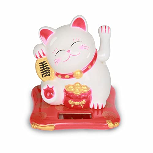 YUMILI Winkekatze, Glückskatze Chinesische Glückskatze Lucky Cat, Solarbetriebene Entzückende Glückliche Winkende Glückskatze für Display Car Decor, Geschäfte, Restaurants und Heimdekoration (Weiß)