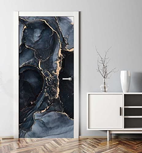 MyMaxxi - Tür bekleben mit Türtapete Türposter Türfolie Selbstklebend 90x200 Marmor schwarz Gold - Tür verschönern Türaufkleber Türklebefolie Steine Mauer Farbverlauf Mehrfarbig