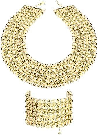 KakoniaKlobiges Halsband, Halskette, Armband für Frauen, vergoldetes Metall, Statement-Schmuckset Gold