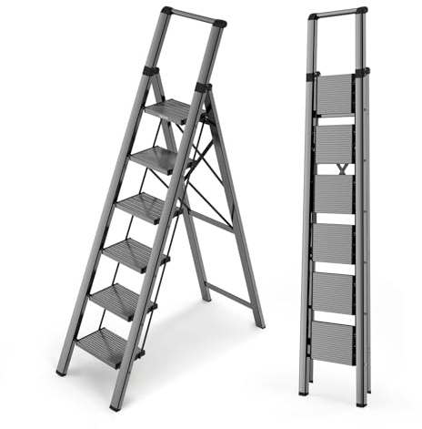 WOA WOA 6 Step Ladder, 300lbs Load, 54'' Top Step, Black