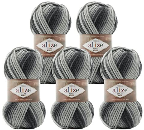 Alize Superlana Maxi Batik 5 x 100g Farbverlaufsgarn 25% Wolle Winterwolle Häkelgarn mehrfarbig Farbwahl, Farbe:7786 Nebeldämmerung