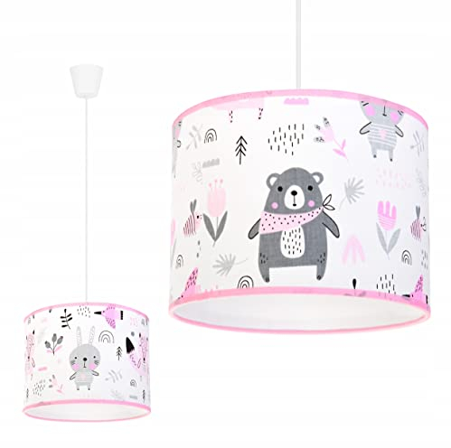 Light-Home Kinderzimmer Hängelampe - Deckenlampe aus Metall mit Stoff-Lampenschirm - E27 Fassung