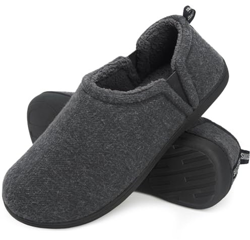 Snug Leaves Men's Faux Wool Slippers Comfy Warm Winter House Shoes with Elastic Gores French Grey, 8-9 UK