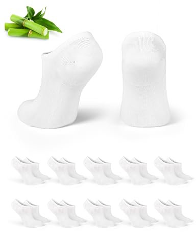 Basic Treasure Lot de 10 paires de chaussettes en bambou pour femme – 37–41 – No show – Chaussettes invisibles unisexes en bambou respirantes contre les pieds transpirants, Blanc., 37-41
