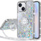 Miss Arts for iPhone 13 Case, [Silverback] Liquid Holographic Sparkly Glitter Case with Kickstand, Bling Diamond Ring Stand Slim Protective Case for Girls Women for iPhone 13 6.1 inch -Clear Silver
