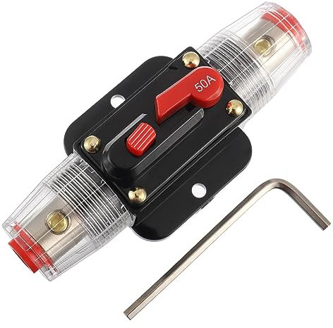 EPLZON 50A Interruttore Interruttore 50 AMP Fusibile Inline Holder 12V-48V DC Pulsante di Reset Manuale per Car Audio Amplificatore di Suono Sistema RV Casa Marine Boat Truck