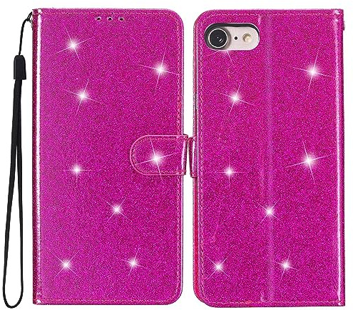 Rnrieyta Miagon Brieftasche Hülle für iPhone 6S/6,Handyhülle Handytasche Glitzer PU Leder Tasche Flip Case Geldbörse mit Kartenfach Magnet Klapphülle,Roserot