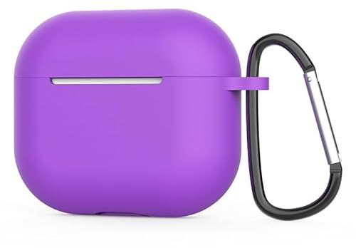Airpods-Schutzhülle für 3. Generation: Apple Airpods-Hülle, weiche Silikon-Schutzhülle mit Schlüsselanhänger-Haken, wasserdichte 3. Generation, Airpods-Schutzhülle mit Staubstecker (lila)