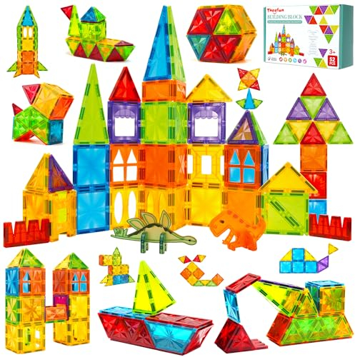 Theefun Magnetische Bausteine Magnetbausteine Magnetische Fliesen Magnet Spielzeug für Kinder Magnete Bauklötze Kinderspielzeug Geschenk für ab 3 4 5 6 7 8 Jahre Jungen und Mädchen