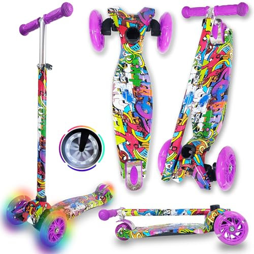 WeLLIFE | Scooter RGX | Patinete para niños de 3 a 12 años | Patinete niño 3 ruedas luminosas LED | Patinete niña con mango ajustable en altura | Carga máxima 80 kg (violeta)