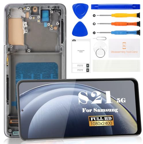 Écran LCD TFT de rechange pour Samsung Galaxy S21 5G SM-G991B SM-G991U SM-G991N Kit de pièces de rechange avec cadre (noir, sans empreintes digitales)