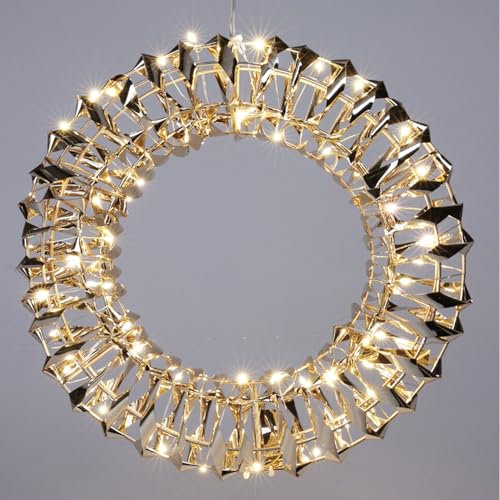 LED Hängekranz Türkranz Metallkranz Kranz Weihnachtsbeleuchtung warmweiß Gold 50 LEDs Ø30cm Innen Batterie
