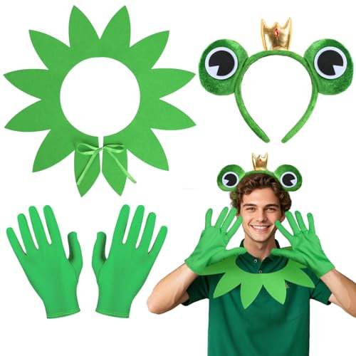 iZoeL Karneval Froschkönig Kostüm Damen Herren Kinder, Frosch Ohren Haarreif Handschuhe Schal Karneval Kostüm Accessorie, Damen Herren Kinder Frosch Oufit Karneval Fasching Mottoparty kostüm
