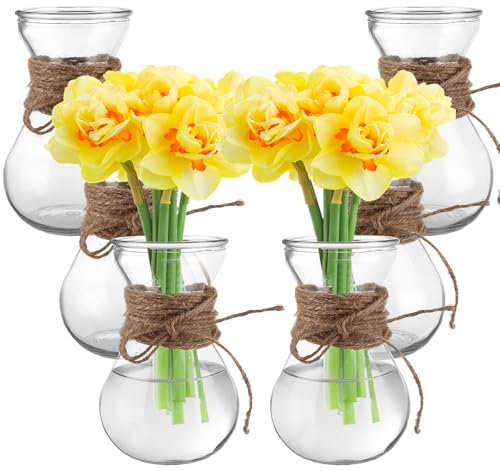 SENENQU 6 Pack 7 x 14cm Small Glass Vases for Flowers, Hyacinth Flower Vase, Clear Bud Vase Decorative Vases for Table Decoration Wedding Party Birthday Baby Shower