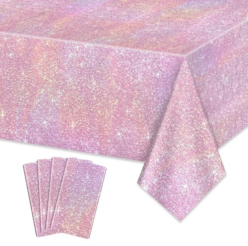 Lot de 4 nappes roses à paillettes pour décoration de mariage, pour fille, garçon, femme, anniversaire, fête, mariage, 130 x 220 cm