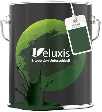 Veluxis Wandfarbe Grün Dunkelgrün matt 5 L – Pine Shadow | Innenfarbe mit Deckkraft Klasse 1, VOC-frei, ohne Grundierung, tropfarm, für Wohnzimmer und Schlafzimmer