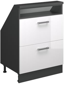 Vicco Mobile cucina sottotetto R-Line, Bianco lucido/antracite, 60 cm con 2 cassetti