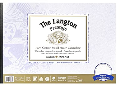 Daler-Rowney The Langton Prestige Aquarellpapier, grob, 300 g/m², 50,8 x 35,6 cm, einseitig geklebt, säurefrei, 12 natürliche weiße Blätter, ideal für professionelle Künstler