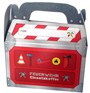 6 große Geschenk-Boxen * FEUERWEHR * mit Tragegriff für Kindergeburtstag oder Motto-Party // Kinder Geburtstag Geschenktüten Mitgebsel Mitgebseltüten Tüten Geburtstagstüten Motto Feuerwehrmann Box