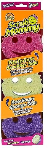 Scrub Daddy Scrub Mommy Estropajo de Doble Cara multicolor, Esponja Cocina para Lavar, Antiarañazos, Antibacteriana y Reutilizable - Raspadora Flextexture, Paquete de 3