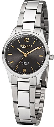 Regent Damen-Armbanduhr Elegant Analog Edelstahl-Armband silber Quarz-Uhr Ziffernblatt anthrazit grau UR2253411