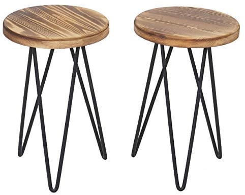 Mendler 2er-Set Beistelltisch HWC-A80, Nachttisch Kaffeetisch, Industrial Echtholz MVG-Zertifiziert Ø25cm - naturfarben