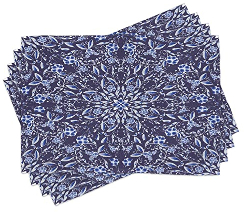 ABAKUHAUS Dunkelblau Platzmatten, Chinese Style Floral, Waschbare Stoff Esszimmer Küche Tischdekorations Digitaldruck, Königsblau Dunkelblau