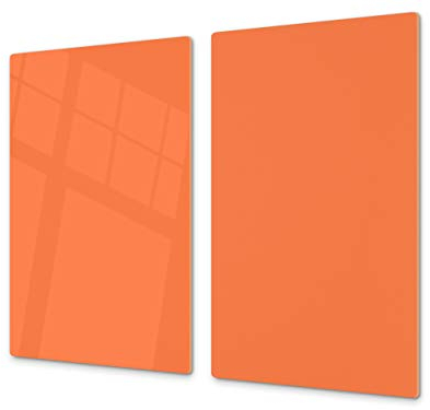 Planche à découper en verre trempé – Couvre-cuisinière et protège-plain de travail en verre résistant – UNE PIÈCE (60x52 cm) ou DEUX PIÈCES (30x52 cm chacune); D18 Série de couleurs: D Orange Pastel