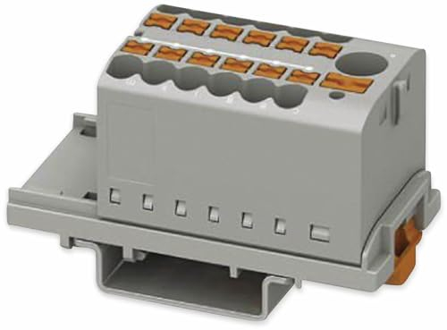 Phoenix Contact CONTACT PTFIX 6/12X2,5-NS35 GY Verteilerblock, Block mit senkrechter Ausrichtung und integrierter Einspeisung, 690 V, 24 A, Anzahl der Anschlüsse 13, Querschnitt 0,14 mm²-4 mm² Grau