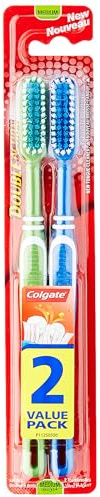 Colgate Double Action Toothbrush Twin Pack – Medium Bristles, Deep Cleaning Toothbrushes for Plaque Removal & Fresh Breath