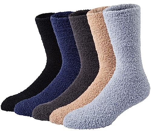 Justay Comf 5 Pairs Mens Fluffy Slipper Socks High Elasticity Winter Super Warm Bed Socks, Mix Color2, One Size